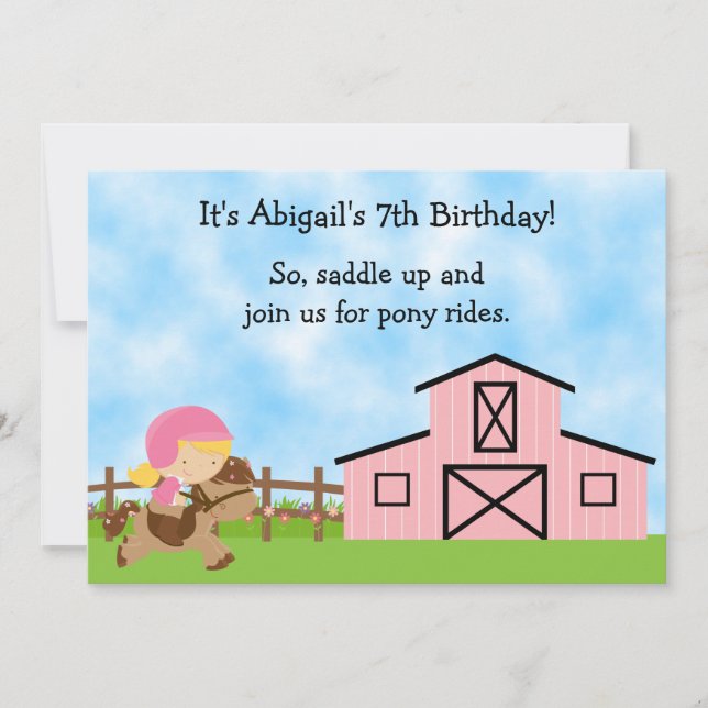 Invitación de cumpleaños de Cute Pony Rides para C (Anverso)
