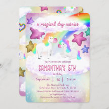 Invitación de cumpleaños de Cute Rainbow Unicorn P