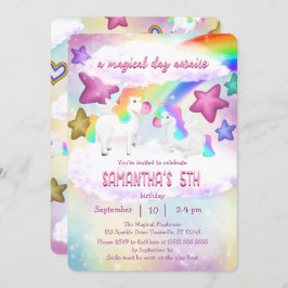 Invitación de cumpleaños de Cute Rainbow Unicorn P