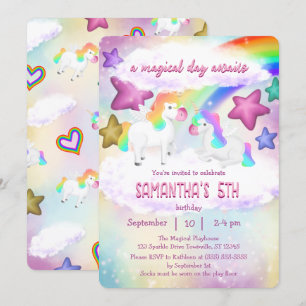Invitación de cumpleaños de Cute Rainbow Unicorn P