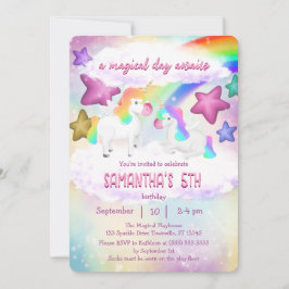 Invitación de cumpleaños de Cute Rainbow Unicorn P
