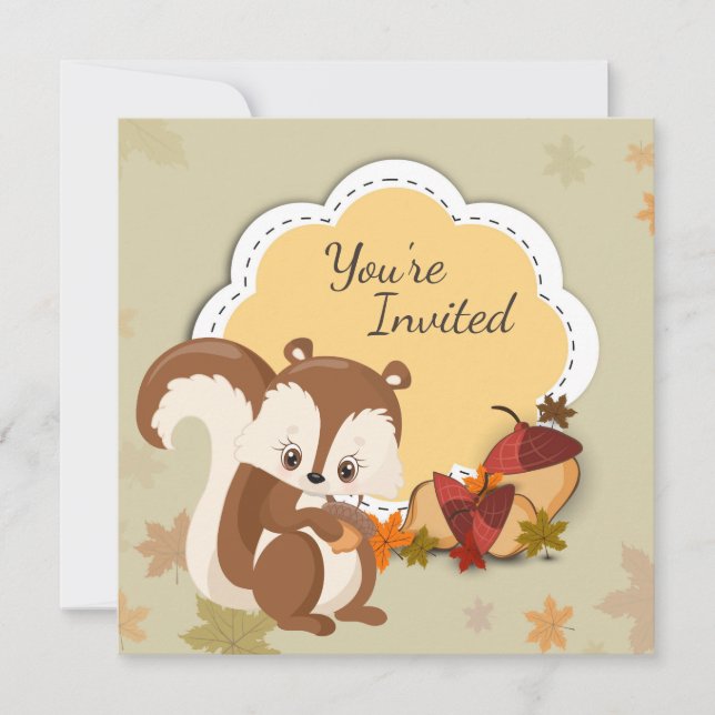 Invitación de cumpleaños de cute Squirrel y Acorns (Anverso)