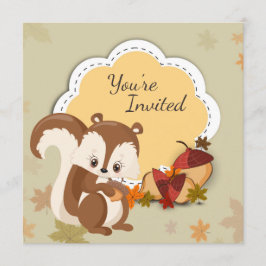Invitación de cumpleaños de cute Squirrel y Acorns