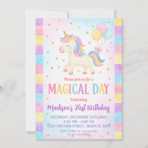 Invitación de cumpleaños de Cute Toddler Unicorn
