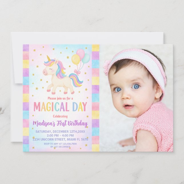 Invitación de cumpleaños de Cute Toddler Unicorn (Anverso)