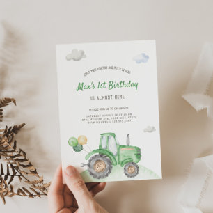 Invitación de cumpleaños de Cute Tractor