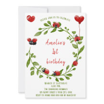 Invitación de cumpleaños de Cute Watercolor Ladybu
