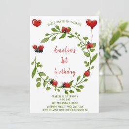 Invitación de cumpleaños de Cute Watercolor Ladybu