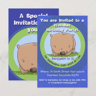 Invitación de cumpleaños de Cute Wombat personaliz