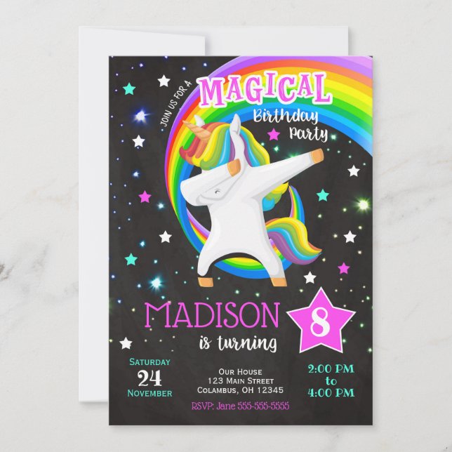 Invitación de cumpleaños de Dabbing Unicorn (Anverso)