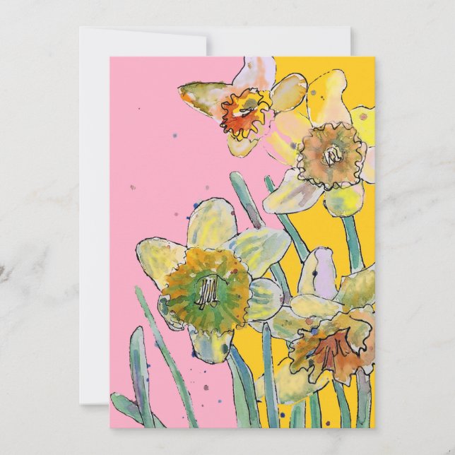 Invitación de cumpleaños de Daffodil Art Watercolo (Anverso)
