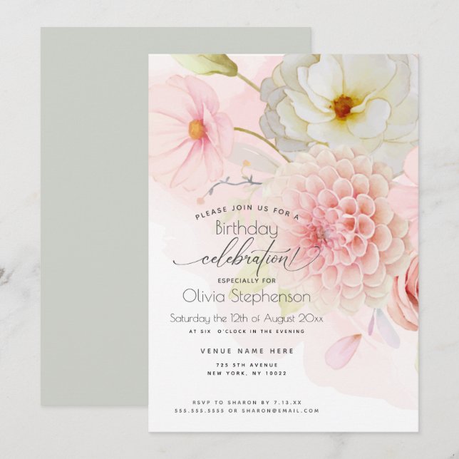 Invitación de cumpleaños de Dahlia para su invitac (Anverso / Reverso)