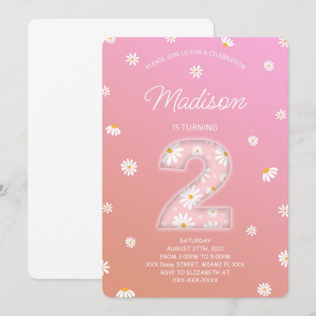 Invitación de cumpleaños de Daisy (Anverso / Reverso)