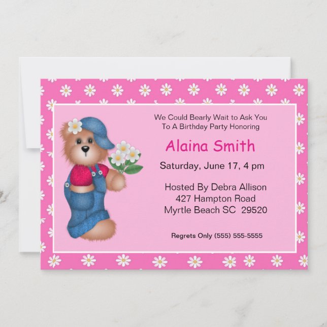Invitación de cumpleaños de Daisy Bear (Anverso)