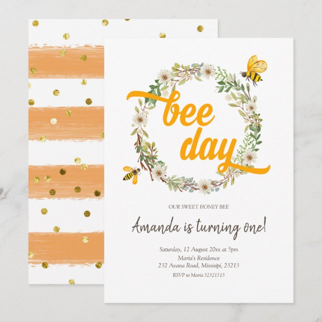 Invitación de cumpleaños de Daisy y Bee Day (Anverso / Reverso)