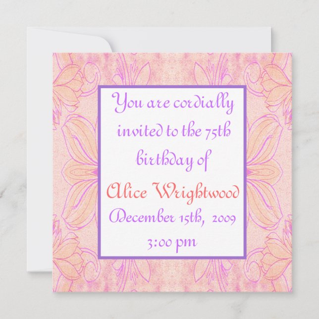 Invitación de cumpleaños de damas (Anverso)