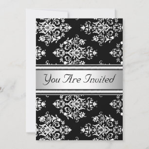 Invitación de cumpleaños de Damasco Blanco y Negro