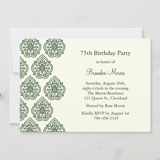 Invitación de cumpleaños de Damasco de época (Anverso)