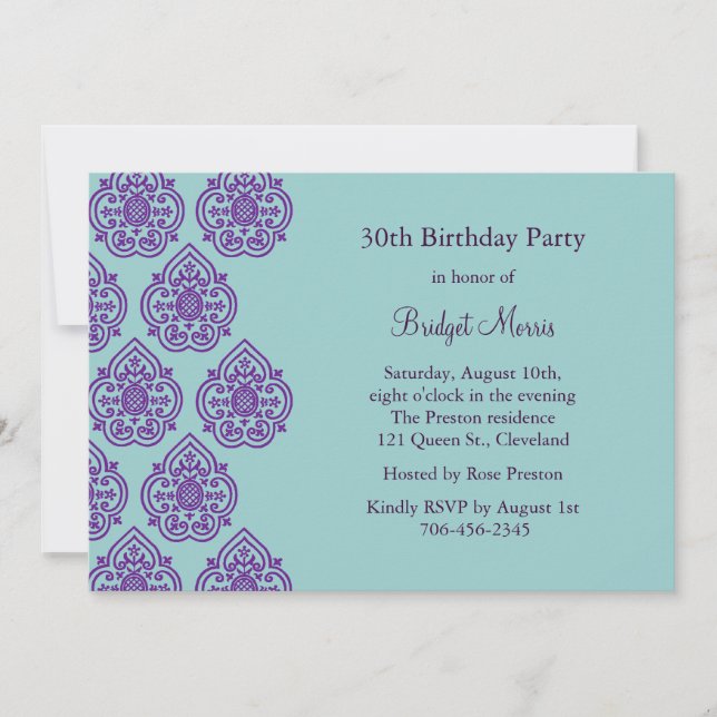 Invitación de cumpleaños de Damasco de época (Anverso)