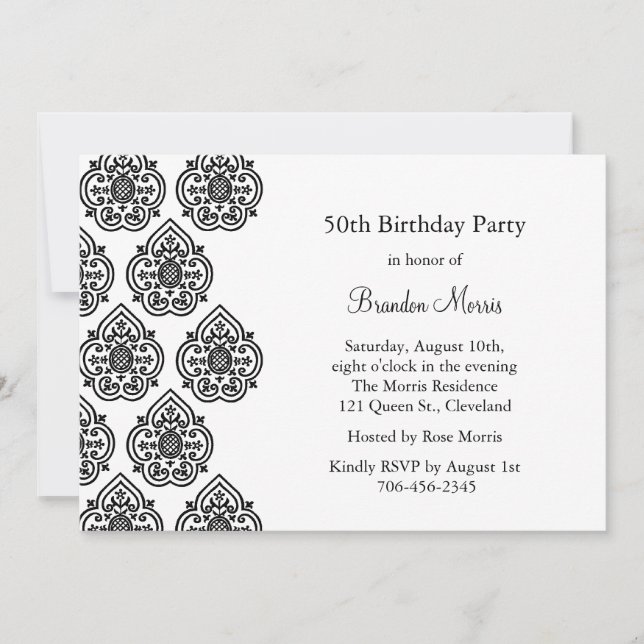 Invitación de cumpleaños de Damasco de época (Anverso)