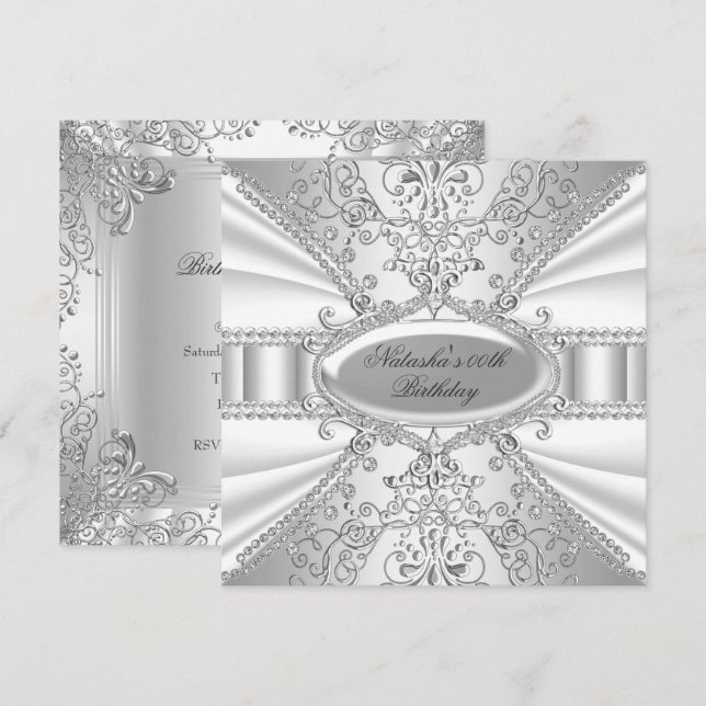 Invitación de cumpleaños de damasco de joyas plate (Anverso / Reverso)
