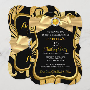 Invitación de cumpleaños de damasco negro con arco
