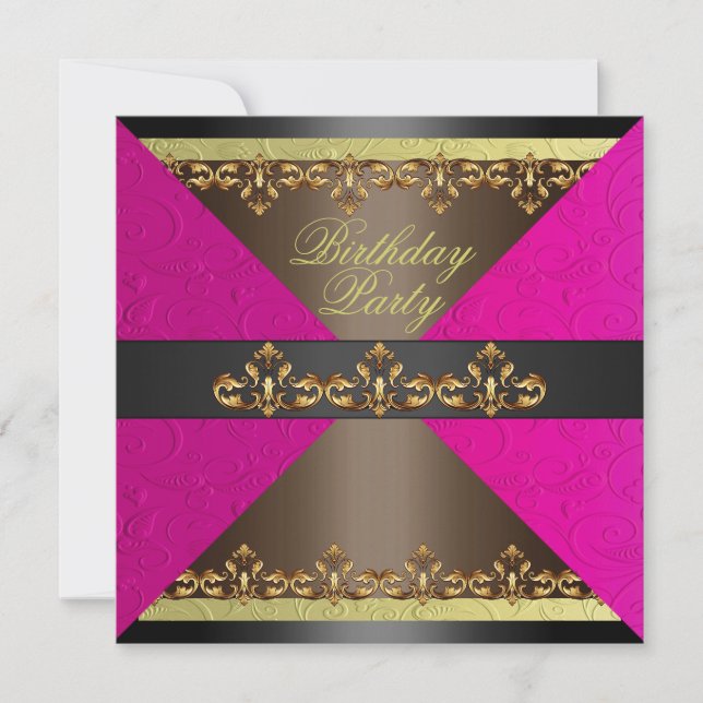 Invitación de cumpleaños de Damasco Rosa/Marrón y  (Anverso)