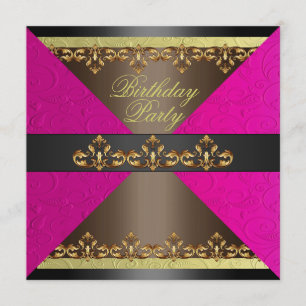Invitación de cumpleaños de Damasco Rosa/Marrón y 
