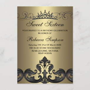 Invitación de cumpleaños de damasco y tiara dorada