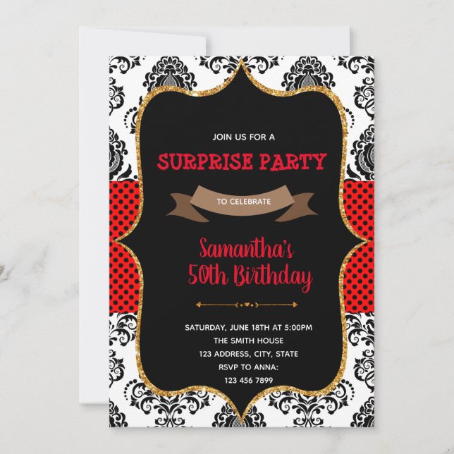 Invitación de cumpleaños de Damask (Anverso)