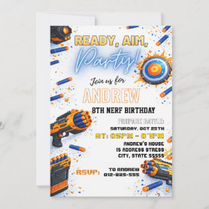 Invitación de cumpleaños de dardos Nerf para niños