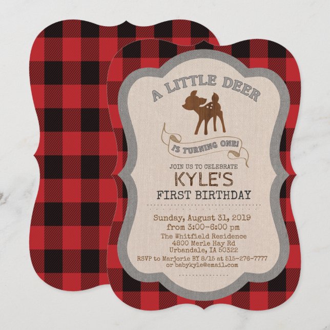 Invitación de cumpleaños de Deer Boy (Anverso / Reverso)