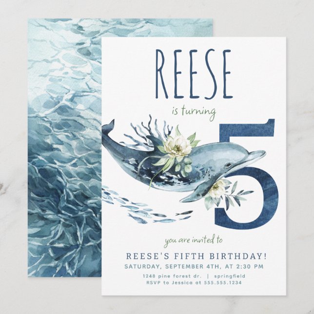 Invitación de cumpleaños de delfín (Anverso / Reverso)