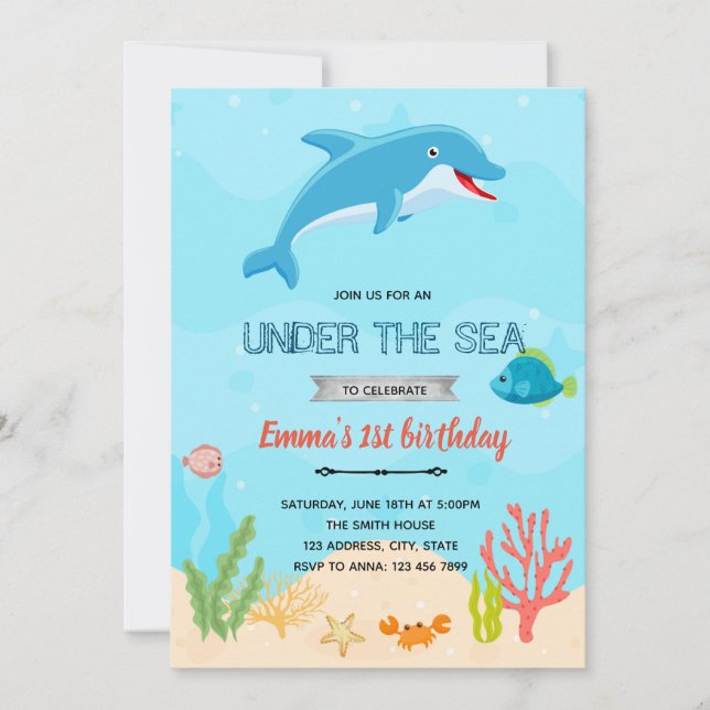 invitación de cumpleaños de delfín (Anverso)