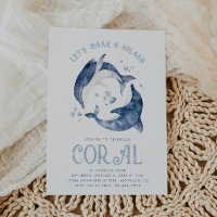 Invitación de cumpleaños de delfín acuarela