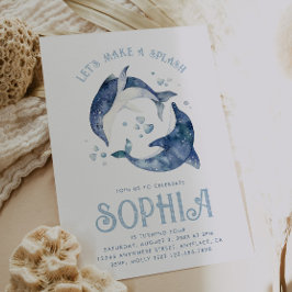 Invitación de cumpleaños de delfín acuarela