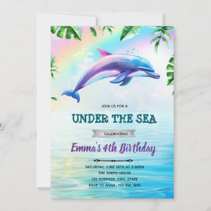 invitación de cumpleaños de delfín arcoíris