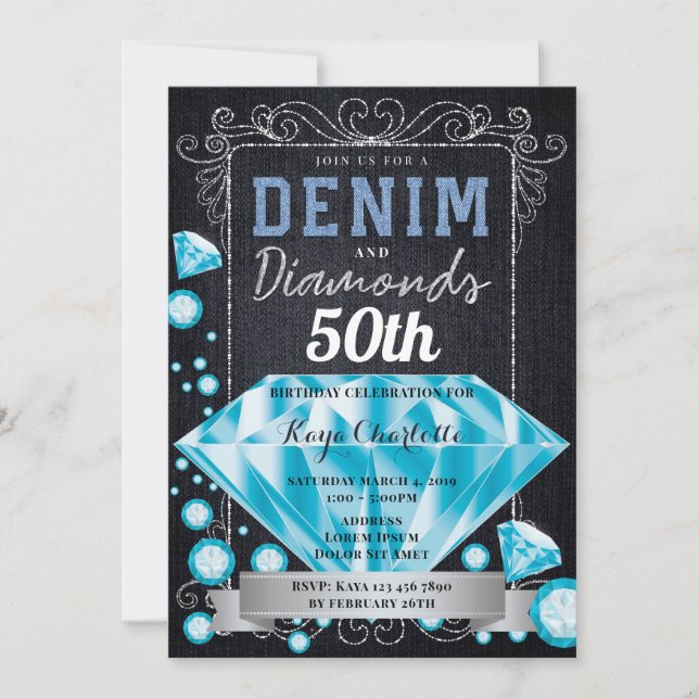 Invitación de cumpleaños de Denim y Diamonds (Anverso)