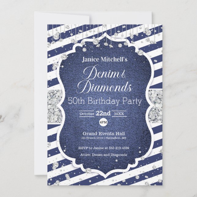 Invitación de cumpleaños de Denim y Diamonds (Anverso)