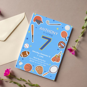 Invitación de cumpleaños de deportes All-Star Blue