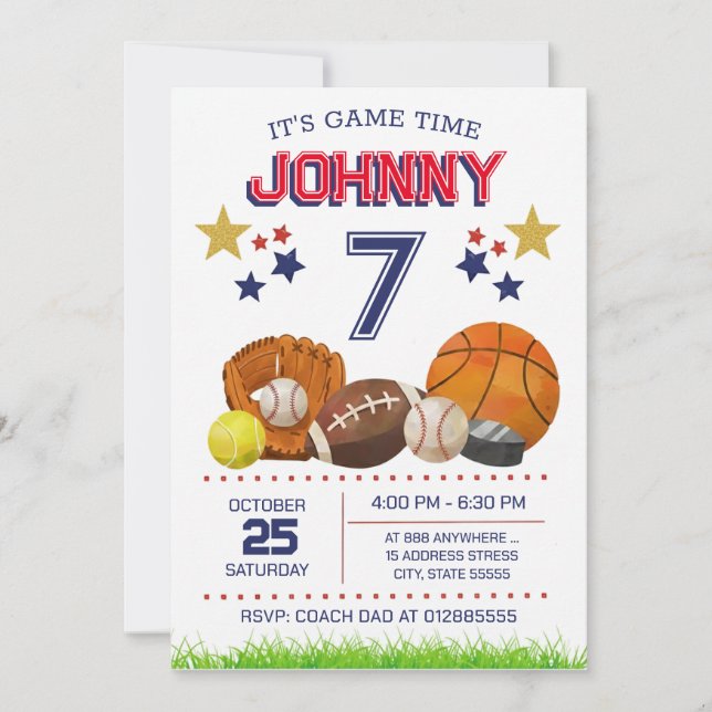 Invitación de cumpleaños de deportes All Star pers (Anverso)