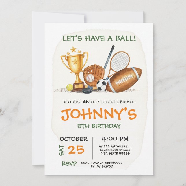 Invitación de cumpleaños de deportes All Star pers (Anverso)