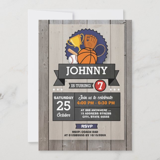 Invitación de cumpleaños de deportes All Star pers (Anverso)