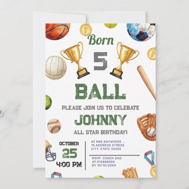 Invitación de cumpleaños de deportes All Star pers (Anverso)