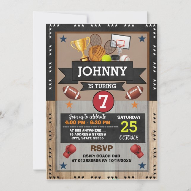 Invitación de cumpleaños de deportes All Star pers (Anverso)