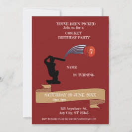 Invitación de Cumpleaños de Deportes de Críquet