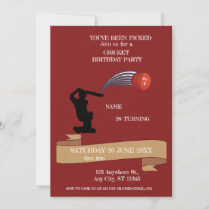 Invitación de Cumpleaños de Deportes de Críquet