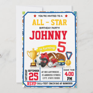 Invitación de cumpleaños de deportes de todas las 
