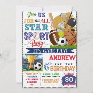 Invitación de cumpleaños de deportes personales pa