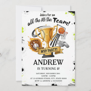 Invitación de cumpleaños de deportes personalizado